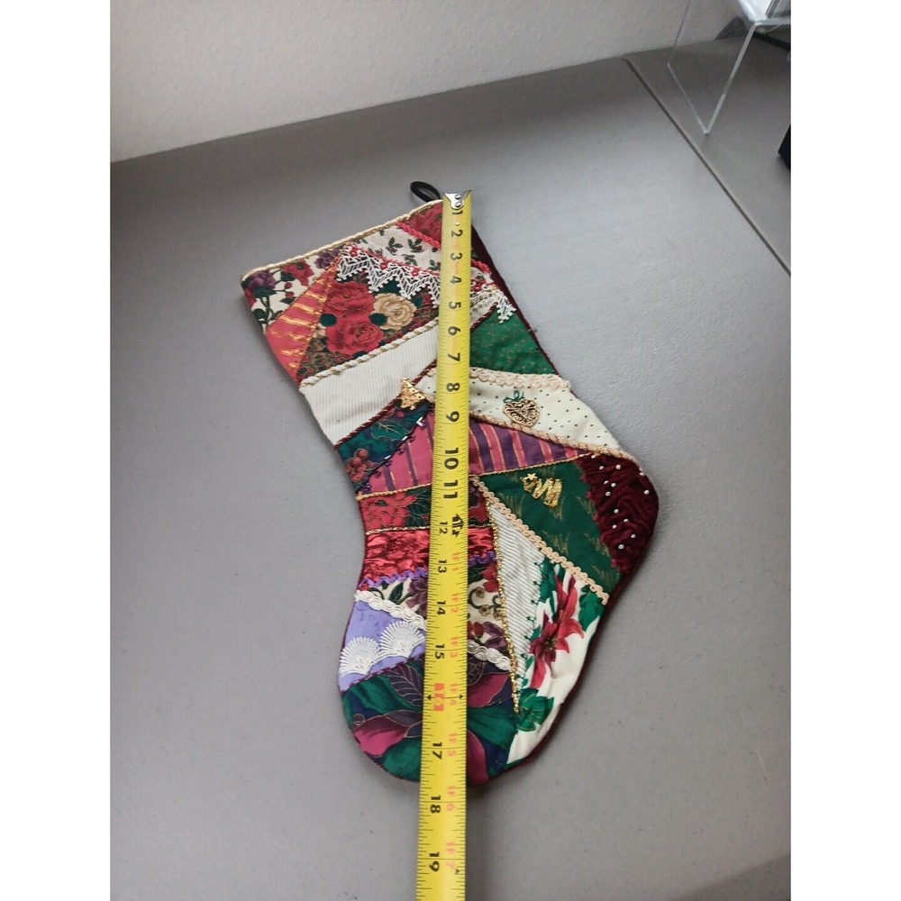 Red Velvet Christmas Stocking Handmade Sequins Charms Vintage Cottagecore‎ - Picture 7 of 8